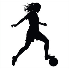 Dynamic female soccer player silhouette in action.