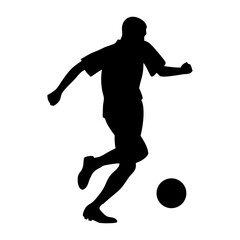 Silhouettes of football and soccer players in action running and kicking the ball, Silhouettes of footballer, soccer players in action