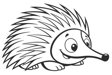 Cartoon hedgehog smiles cheerfully, featuring bold outline and stylized quills, ideal for print