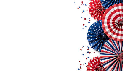 Fototapeta premium Patriotic Paper Fans and Stars Festive Fourth of July Background Design
