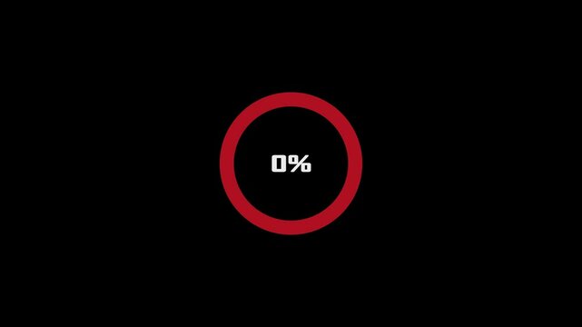 Progress loading bar circle animation 0-100 percent on red color background. Loading circle animation.