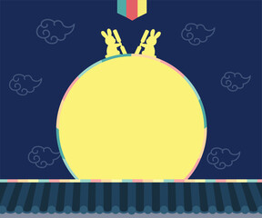 Background image with Korean-style tile walls, traditional patterns, and images of a rabbit and a full moon creating a traditional atmosphere