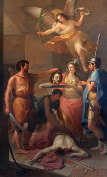 Perugia - The painting of Salome with the head of John the Baptist in the church Oratorio di San Bernardino by Marcello Leopardi from 18. cent.