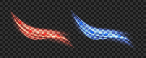 Hot and cold air flows with directional arrows on a transparent background. Light effects, ideal for visualizing the operation of air coolers and climate control equipment