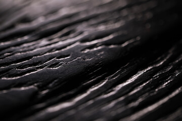 Macro Close-up of Dark Abstract Wood Texture with Natural Grooves and Highlights