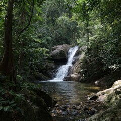 Fototapeta premium Cascading waterfall adventure tropical forest hdr nature photography