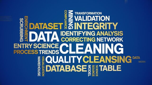 Data Cleaning animated word cloud;text design animation tag kinetic typography seamless loop.