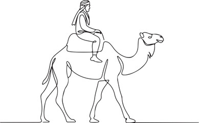 Fototapeta premium Continuous Line Drawing of Camel and Rider One Line Art Vector Graphic