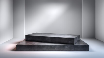 Two level platform in a corner studio for product display, showcasing, and promotional purposes