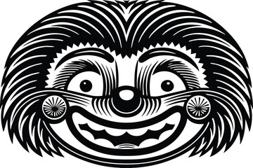 Fototapeta premium A black and white cartoonish drawing displays a smiling face with large eyes and teeth
