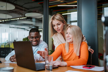 Business people having a meeting in a modern office with open space
