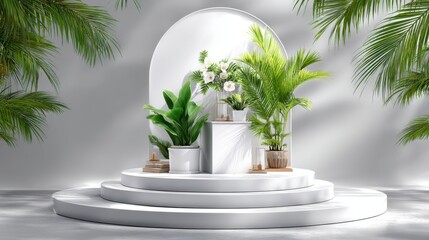Botanical display with plants on a pedestal for product showcase and promotional content, marketing materials, and advertising campaigns