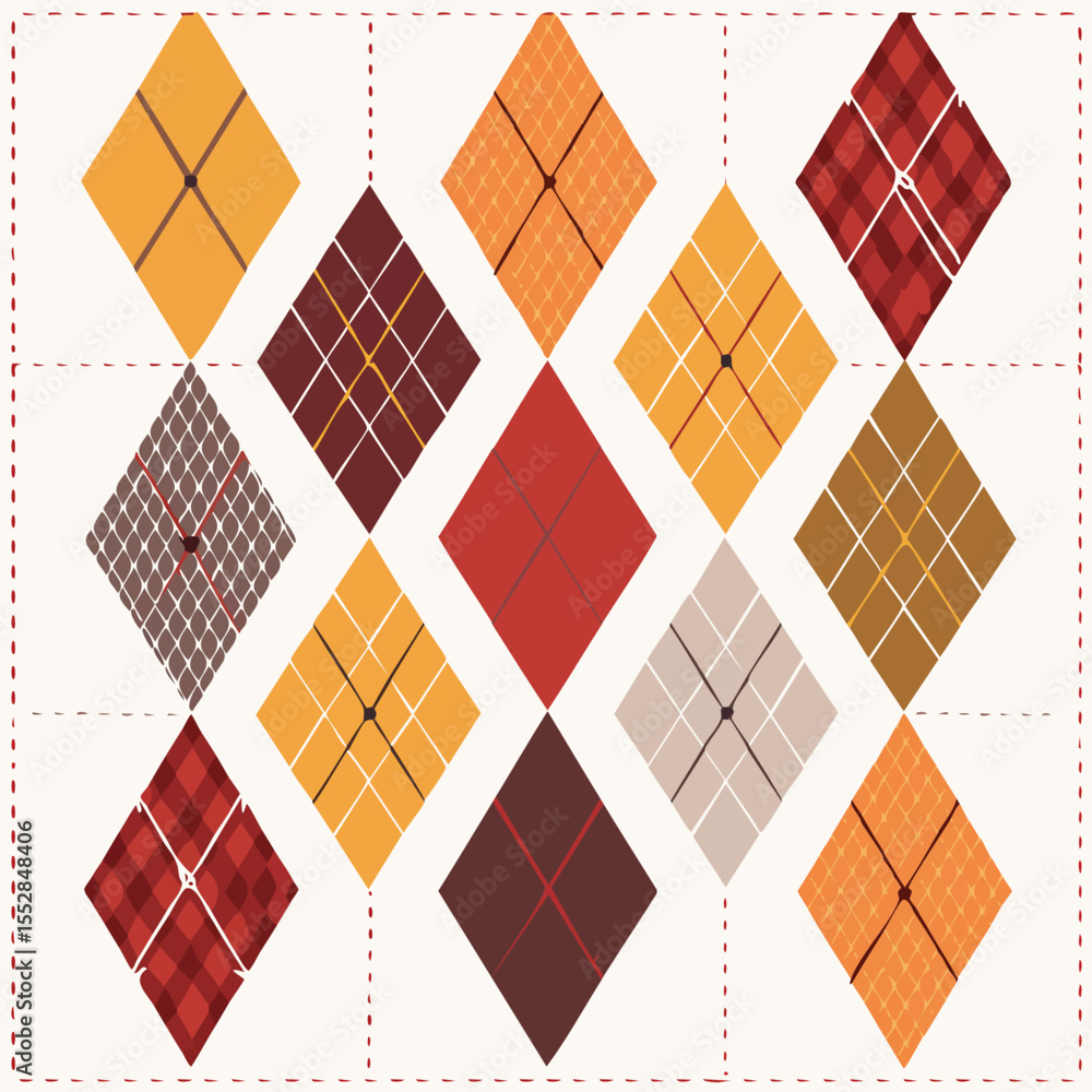 Poster diamond pattern argyle design in warm autumn colors on white background texture