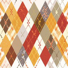 Fototapeta premium Autumn argyle pattern with textured diamonds in warm earthy tones geometric