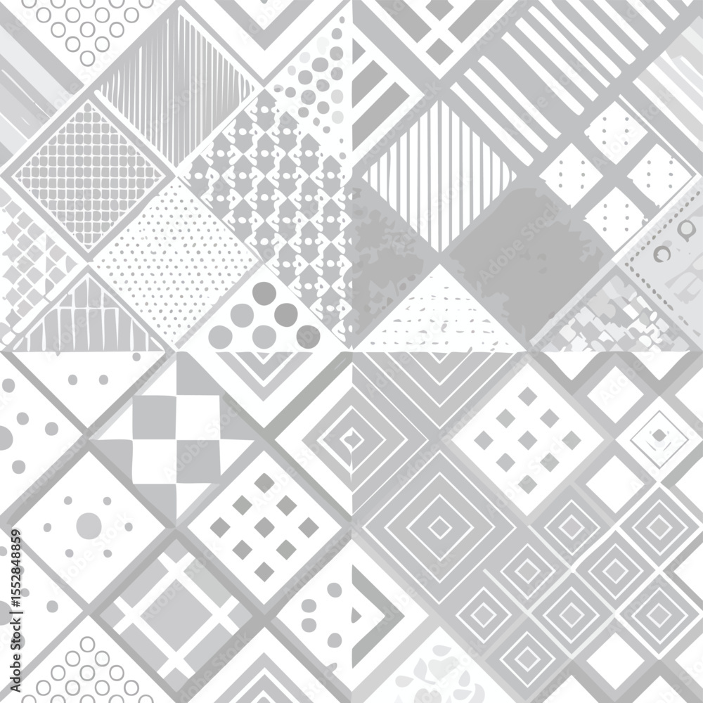 Aufkleber geometric pattern with various grey and white textures and shapes background