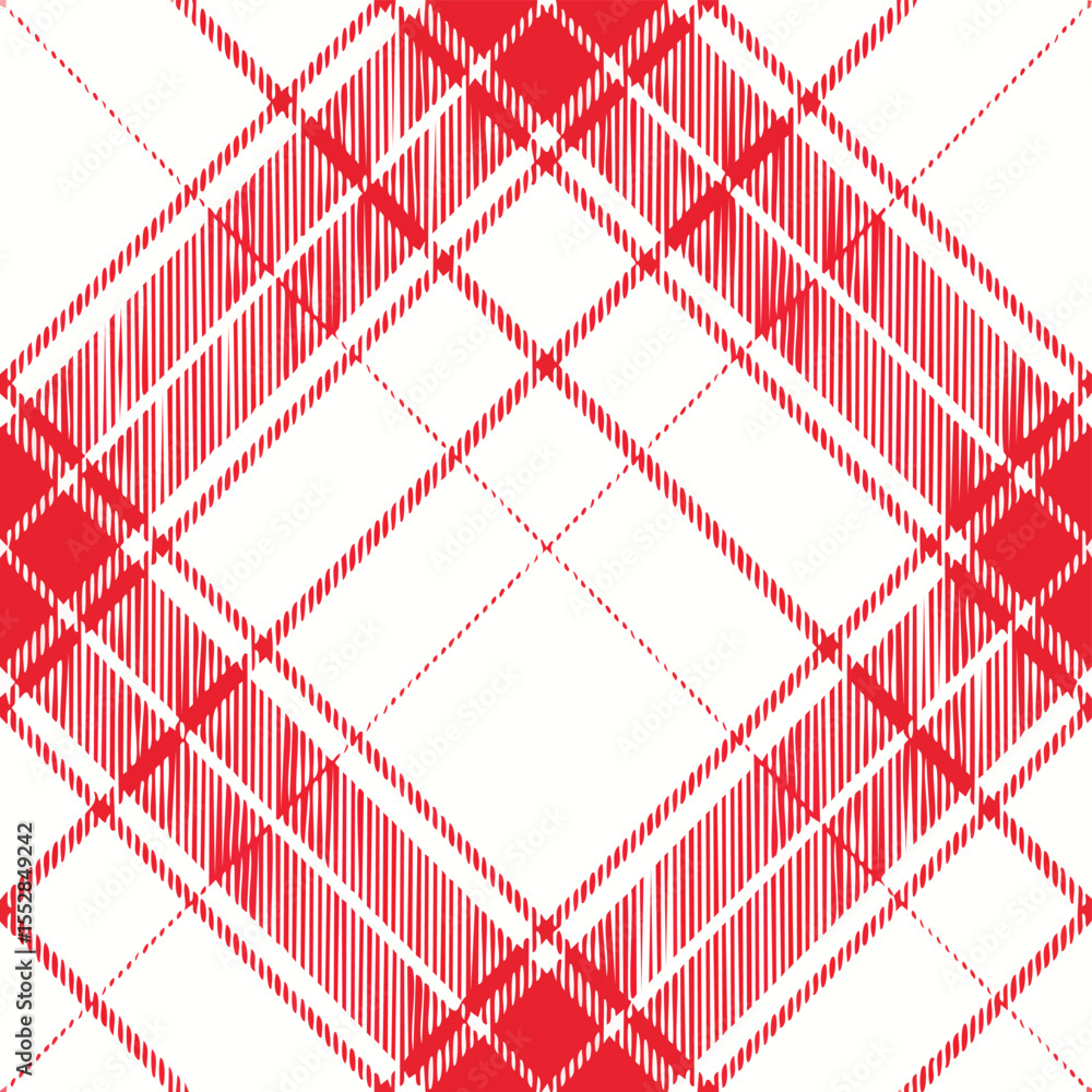 Poster red and white plaid pattern with dashed lines and solid stripes textile