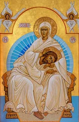 Gordijnen PIACENZA, ITALY - MAY 21, 2025: The icon of Jesus with mothe Mary in the church Chiesa di San Sepolcro (Romanian orthodox) by unknown artist. © Renáta Sedmáková