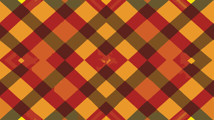 Diagonal plaid pattern in warm autumn colors with distressed texture checkered squares