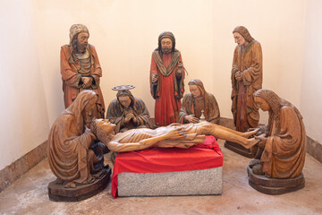 LODI, ITALY - MAY 21, 2025: The carved polychrome sculptural group - Compianto sul Cristo morto -...