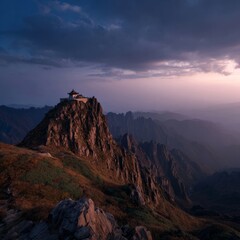 Obraz premium Majestic sunrise over mountain temple scenic hdr landscape view