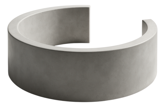 Curved retaining wall constructed from precast concrete, ideal for creating soft, flowing lines in a small urban garden.