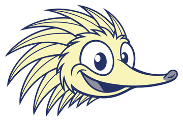 Happy cartoon hedgehog with light yellow fur smiling joyfully at something interesting ahead