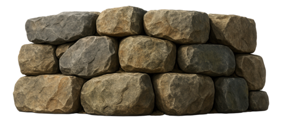 Boulder retaining wall using large natural stones, creating a rugged and organic look in a rural estate's extensive garden.