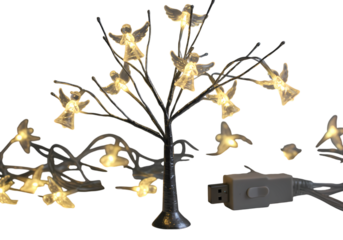 Illuminated Bird Branch A Decorative LED Light Tree isolated on transparent background