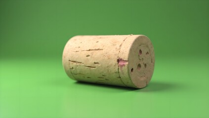 Used wine cork lying on a vibrant green screen background