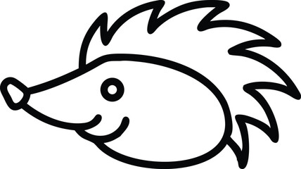 Simple line drawing portrays an adorable hedgehog in profile on a white background