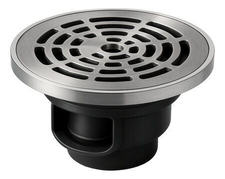 Basement floor drain with a backflow preventer, essential for managing water entry in lower levels of a home.