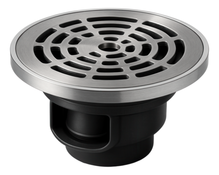 Basement floor drain with a backflow preventer, essential for managing water entry in lower levels of a home.