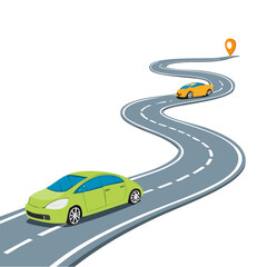 Winding Road with Cars Illustration in Isometric View