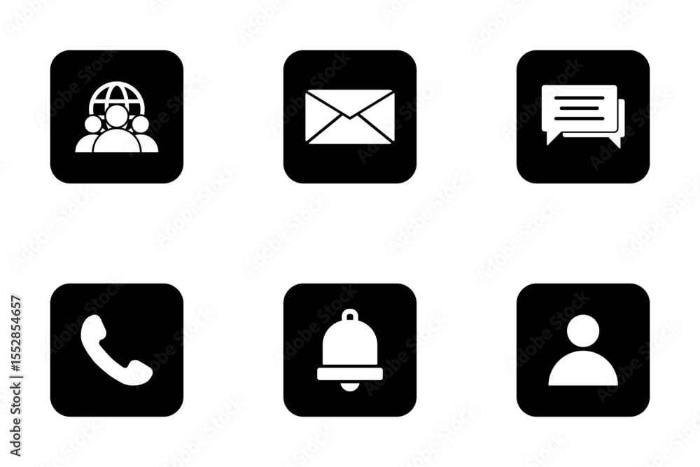 Poster set of communication icons on transparent background