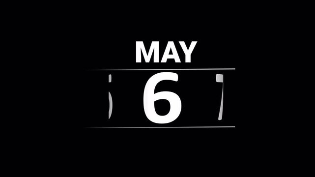 may month Calendar animation video with transparent background. scrolling numbers animated through days by days of the entire month. Calendar animation of may month, New year calendar video.