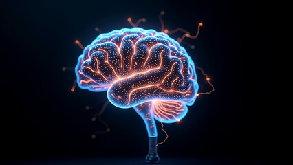 Fototapeta premium Colorful digital brain illustration, vibrant neural connections glowing, representing creativity and knowledge, suitable for educational content.