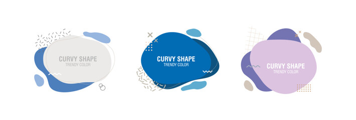 Fluid liquid forms design, collection of latest style curve shape design, dynamic abstract amoeba shape design with flat style in vector.