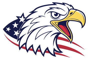 Fototapeta premium Fierce eagle mascot showcases American pride with bold stars and stripes design