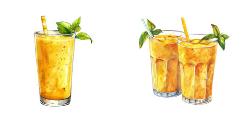 mango smoothies watercolor vector illustration
