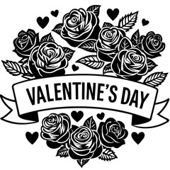 Valentine’s Day Banner with Red Roses and Hearts – White Background with Text Space

