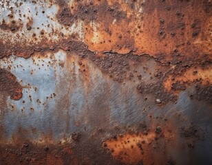 Close-up of a vibrant, corroded metal surface with peeling paint and rich orange-brown rust textures, ideal for industrial or grunge backgrounds.