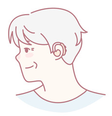 A minimalist profile illustration depicting a lighthaired person, who is showing a warm and friendly expression