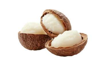 Shea nuts showcase rich shea butter, highlighting natural beauty and nutritional benefits in a stunning arrangement