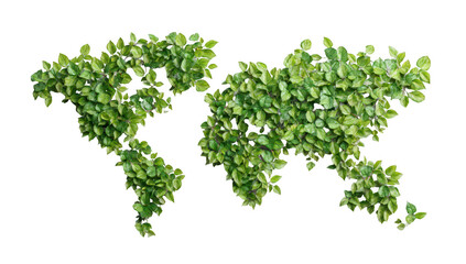 World map outlined by tiny green leaves