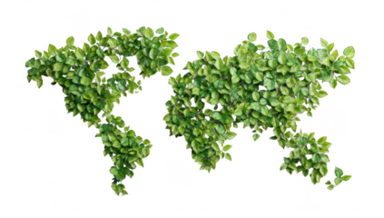 World map outlined by tiny green leaves