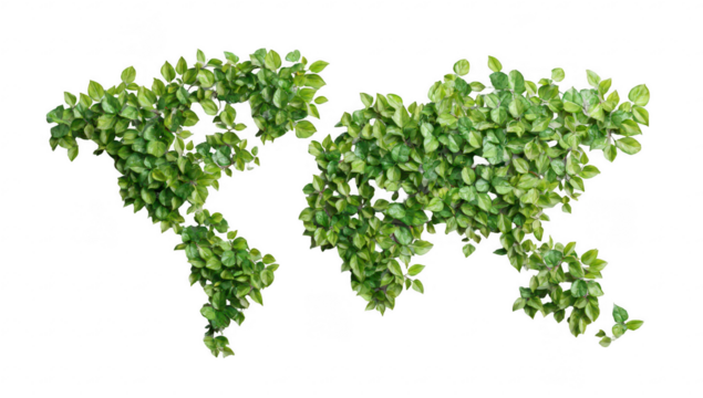 World map outlined by tiny green leaves - Powered by Adobe