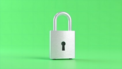 Fototapeta premium Silver padlock symbol representing security and privacy on green screen background