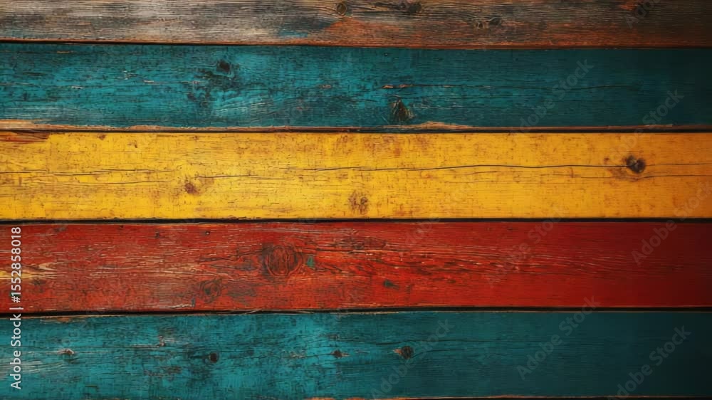 Poster close-up shot of a colorful wooden wall with intricate patterns and textures