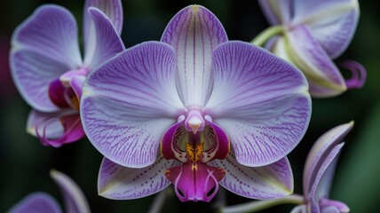 Obraz premium Close-up of vibrant purple and white orchid flower in bloom