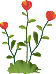 Three Stylized Red and Orange Flowers